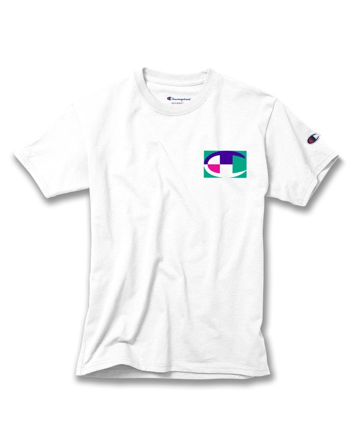 Champion Cotton Retro Colorblock Logos - Poikien Valkoinen T-Paita - Suomi 7506193-UR